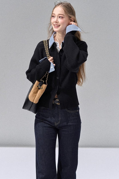 Fake Two Polo Lapel Sweater Skirt Set-Up