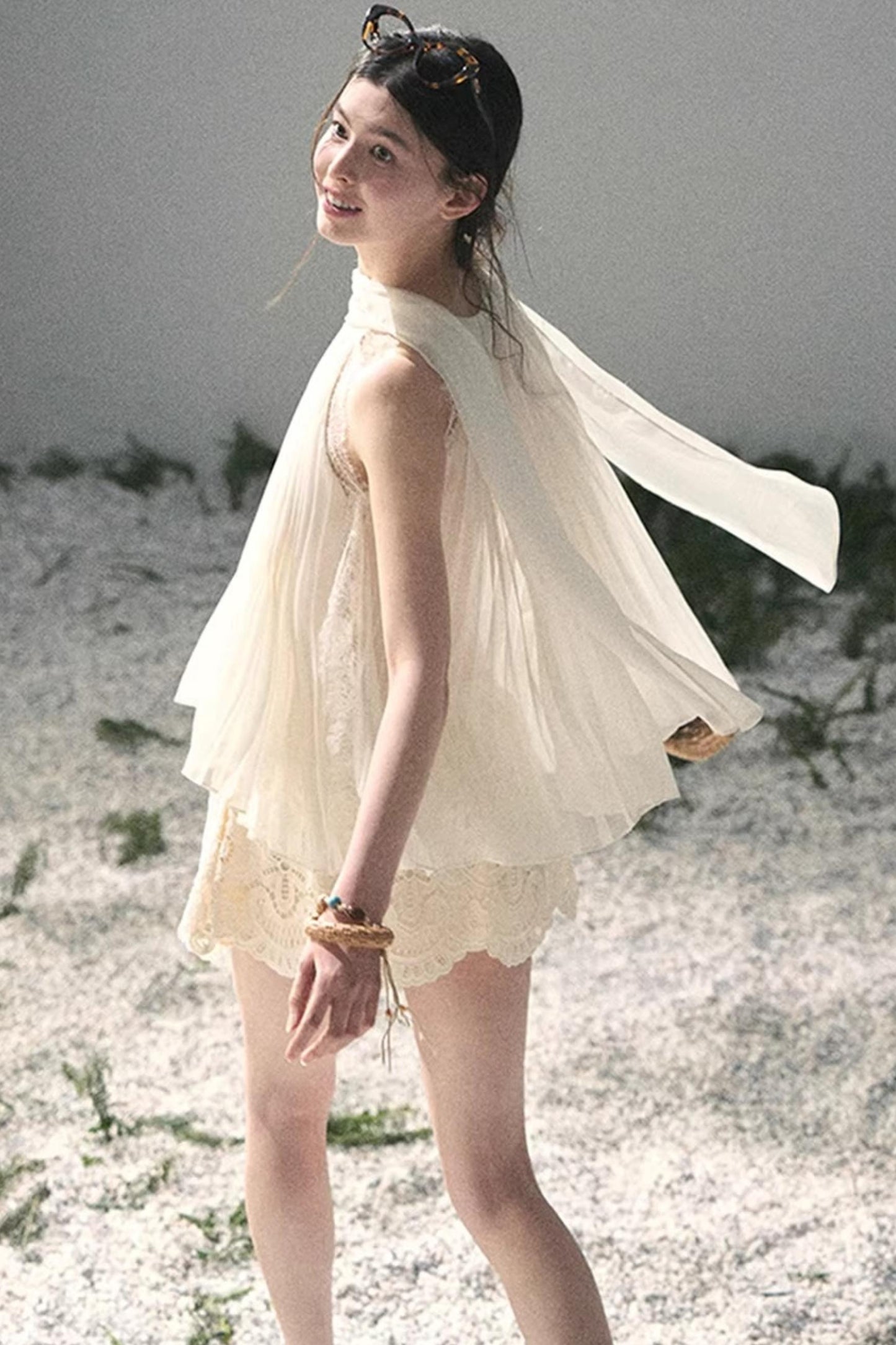 Summer Sheer Pleated Chiffon Shirt