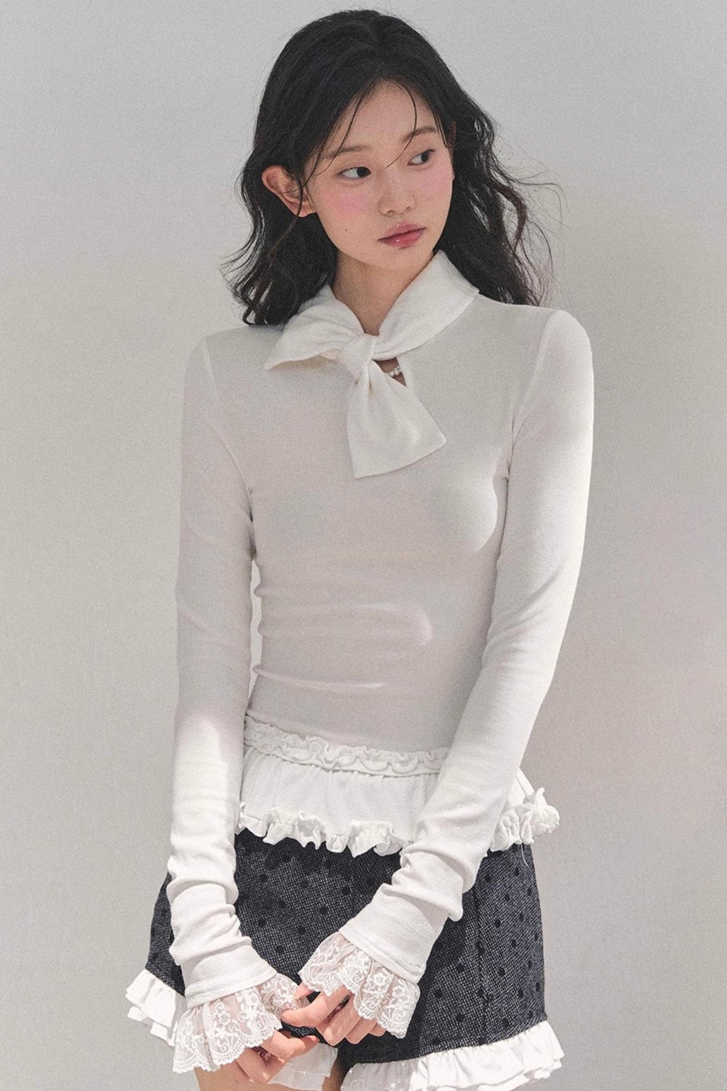 Ruffled Lace Bow Top