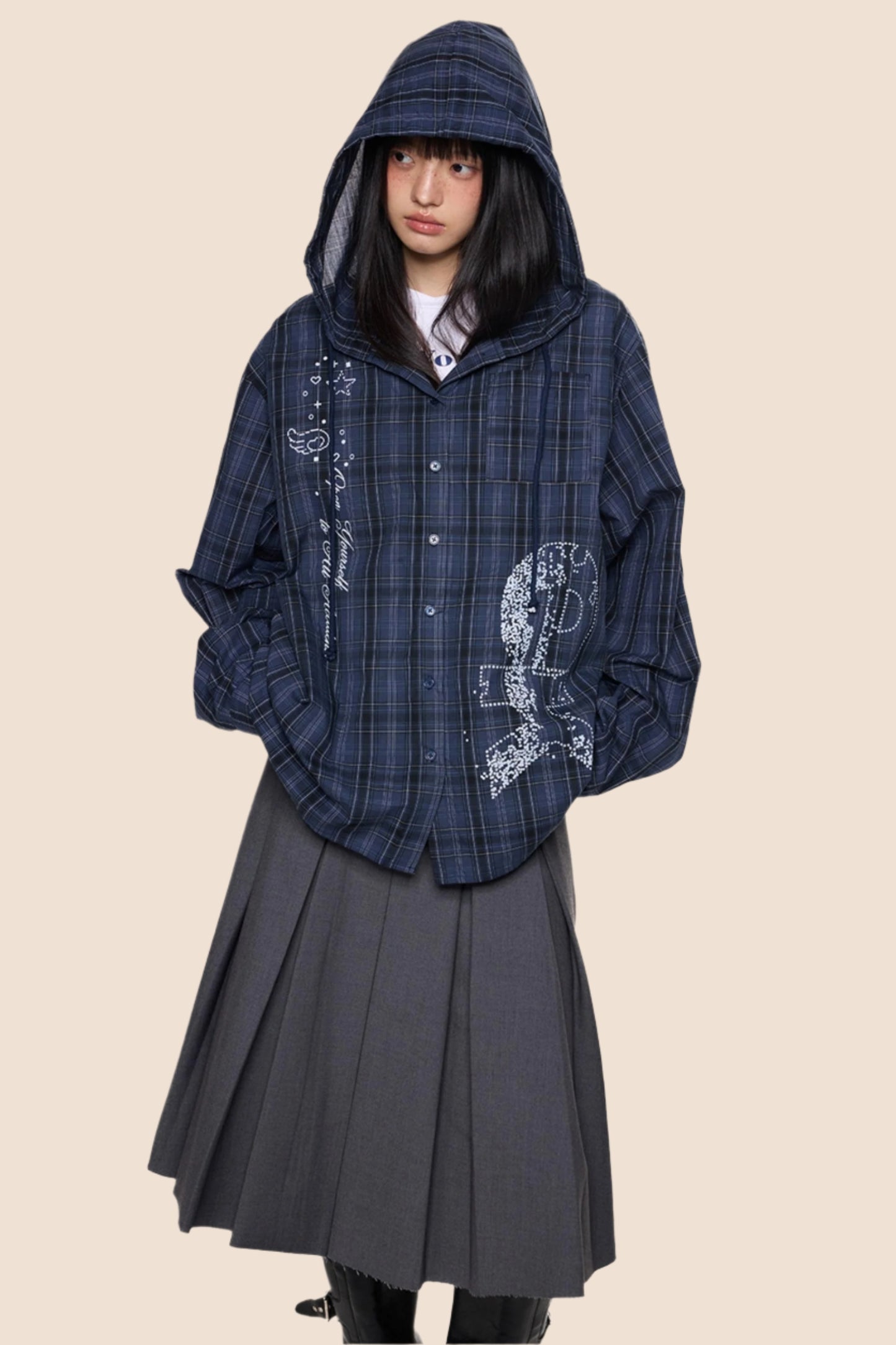 Hooded Plaid Lightweight Loose Jacket