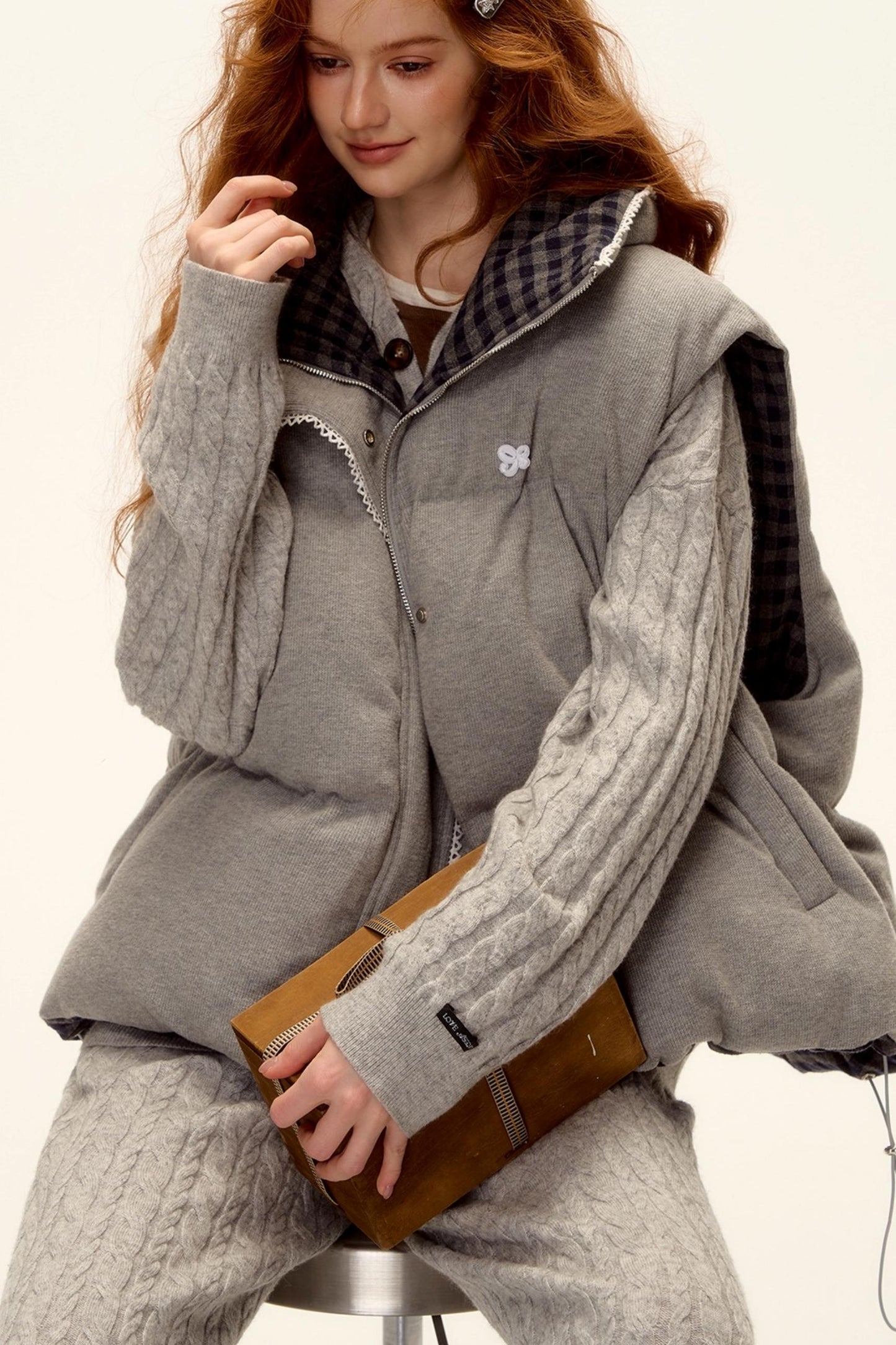 Reversible Plaid Lace Vest Jacket