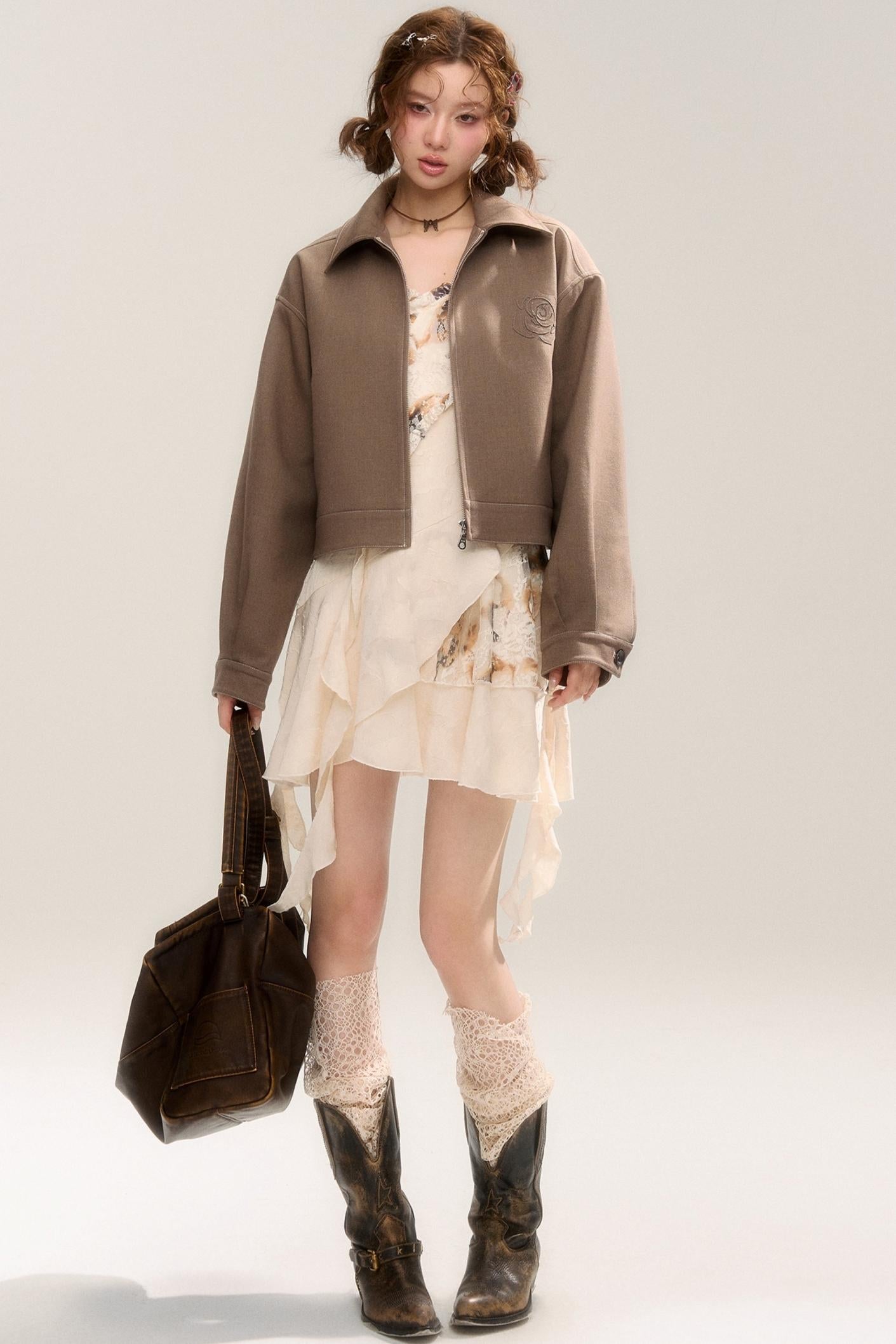 Beige Apricot Irregular Lace Dress