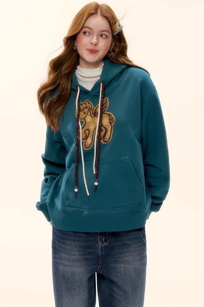 Embroidered Fleece-Lined Hoodie Sweater