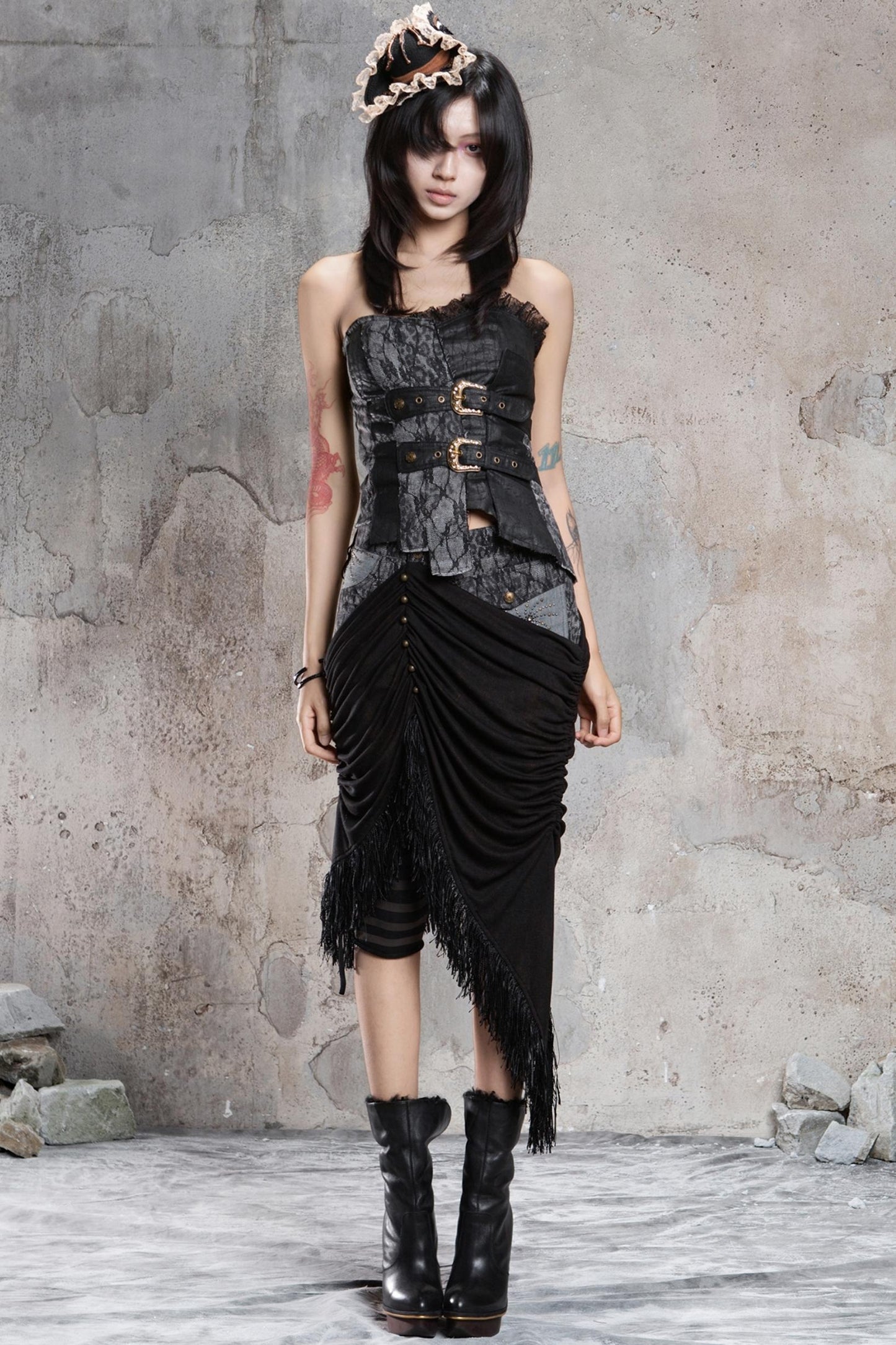 Irregular Patchwork Drawstring Skirt