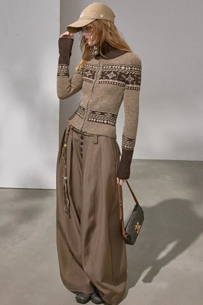 Button Pleated Winter Pants