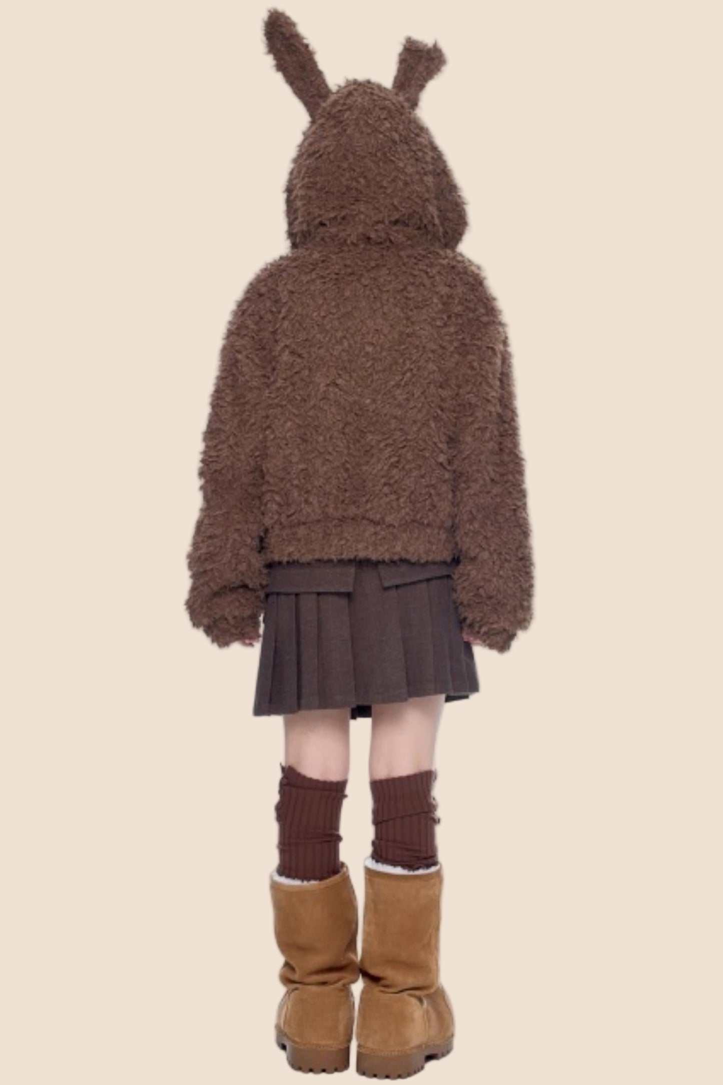 Imitation Wool Hooded Cardigan