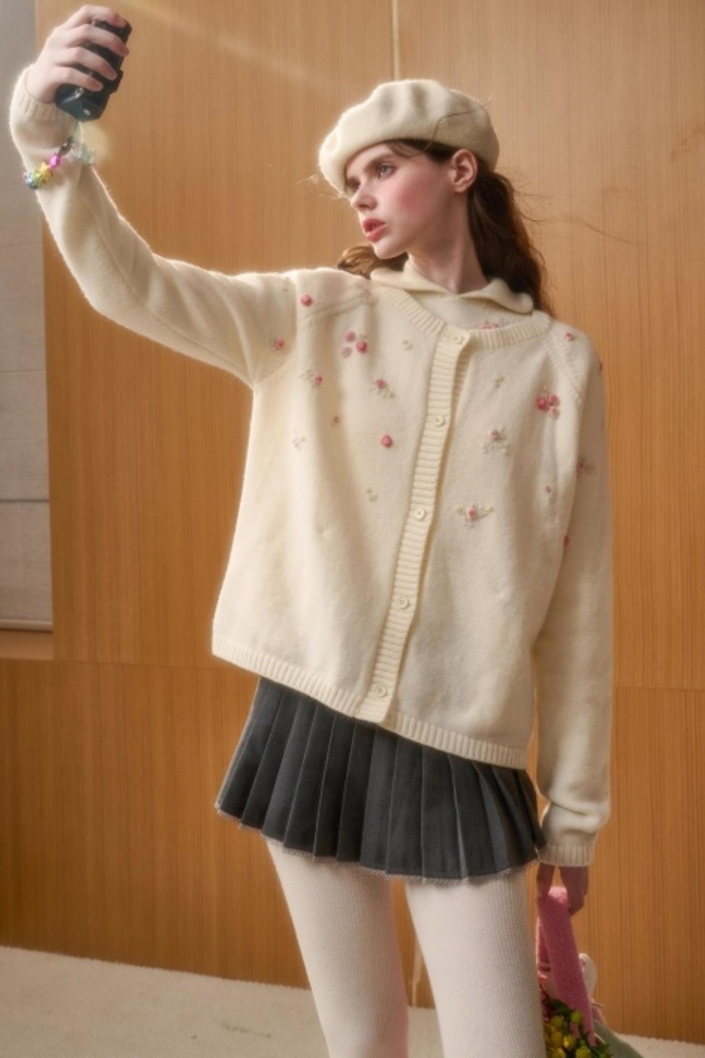 Hand-Embroidered Wool Cardigan