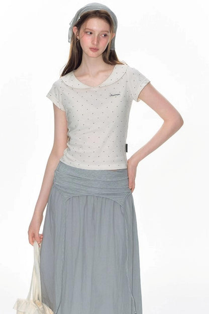 Summer Polka Dot Doll Neck Tee