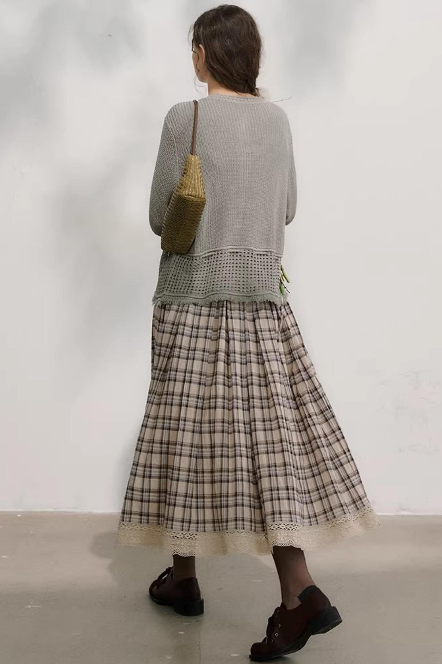 Cotton Lace Plaid Skirt