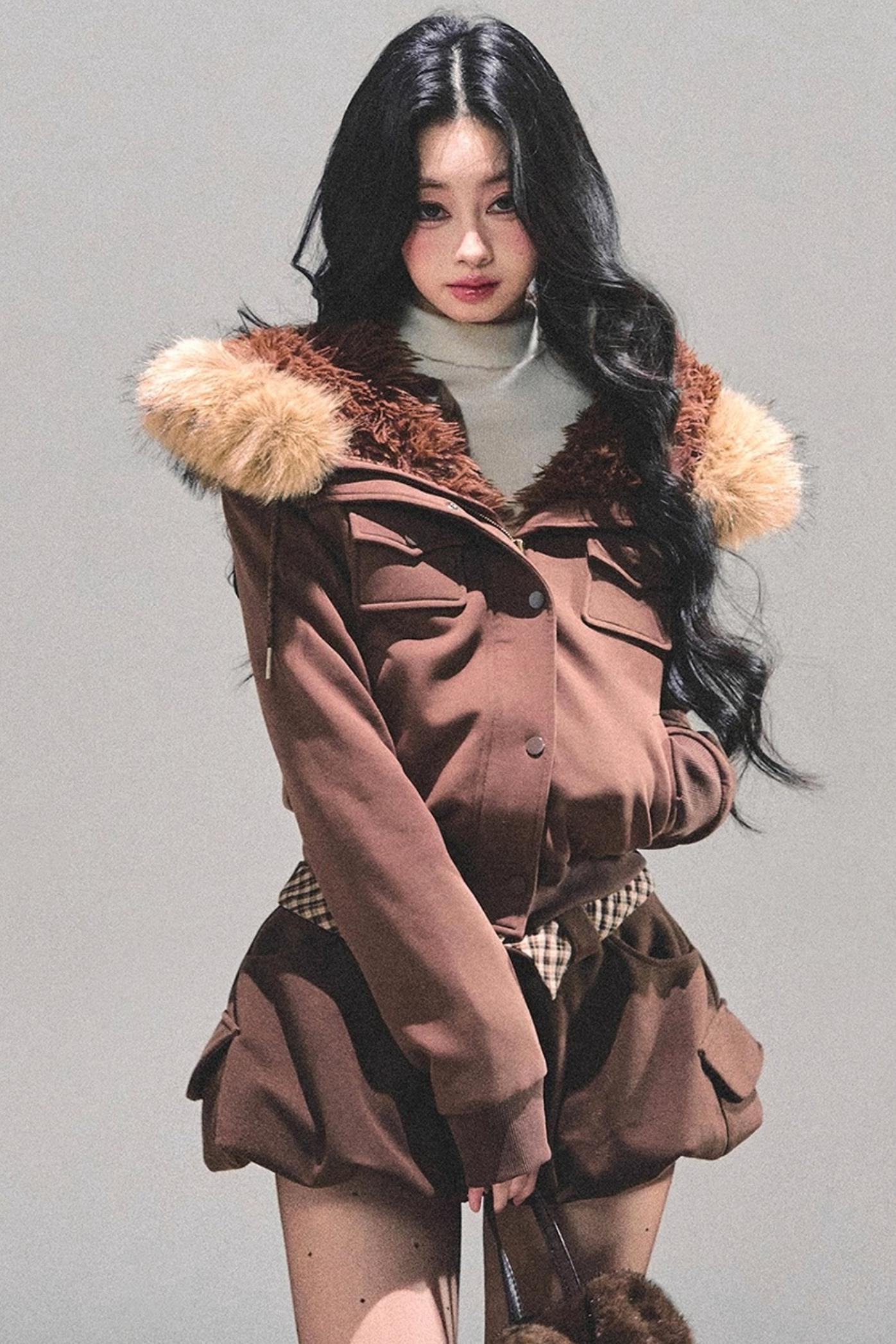 Lamb Wool Hooded Winter Coat