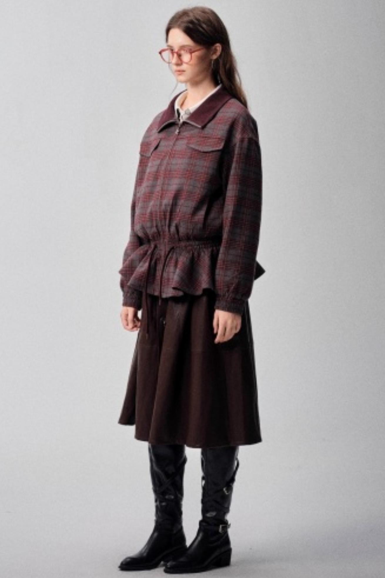 Red Plaid Autumn Waist Jacket