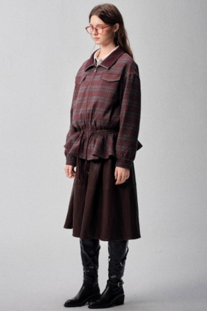 Red Plaid Autumn Waist Jacket