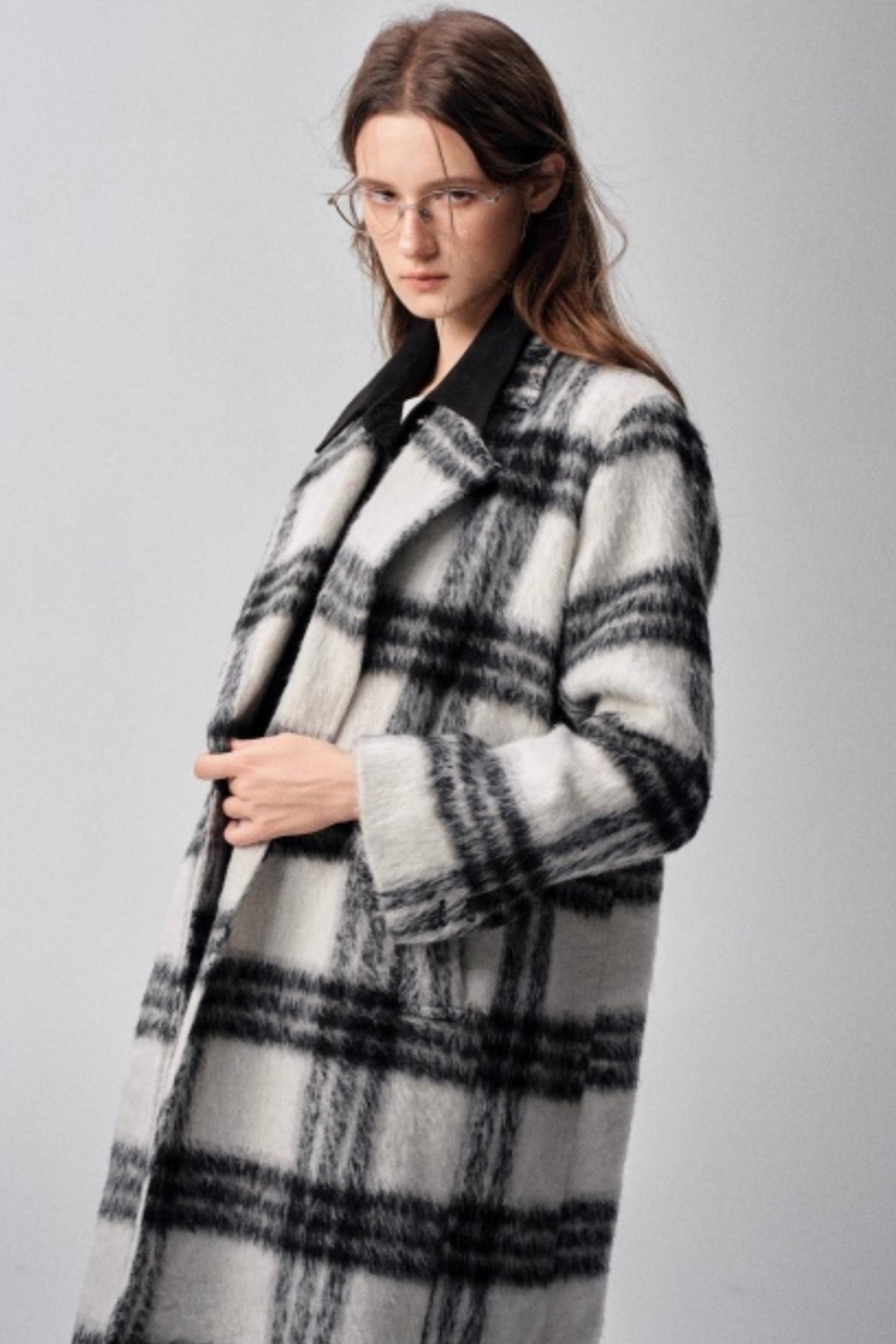 Black & White Plaid High-End Woolen Coat