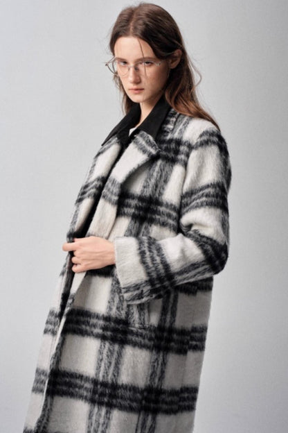 Black & White Plaid High-End Woolen Coat
