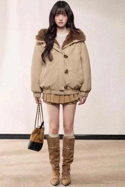 Fur Collar Hooded Cotton Coat