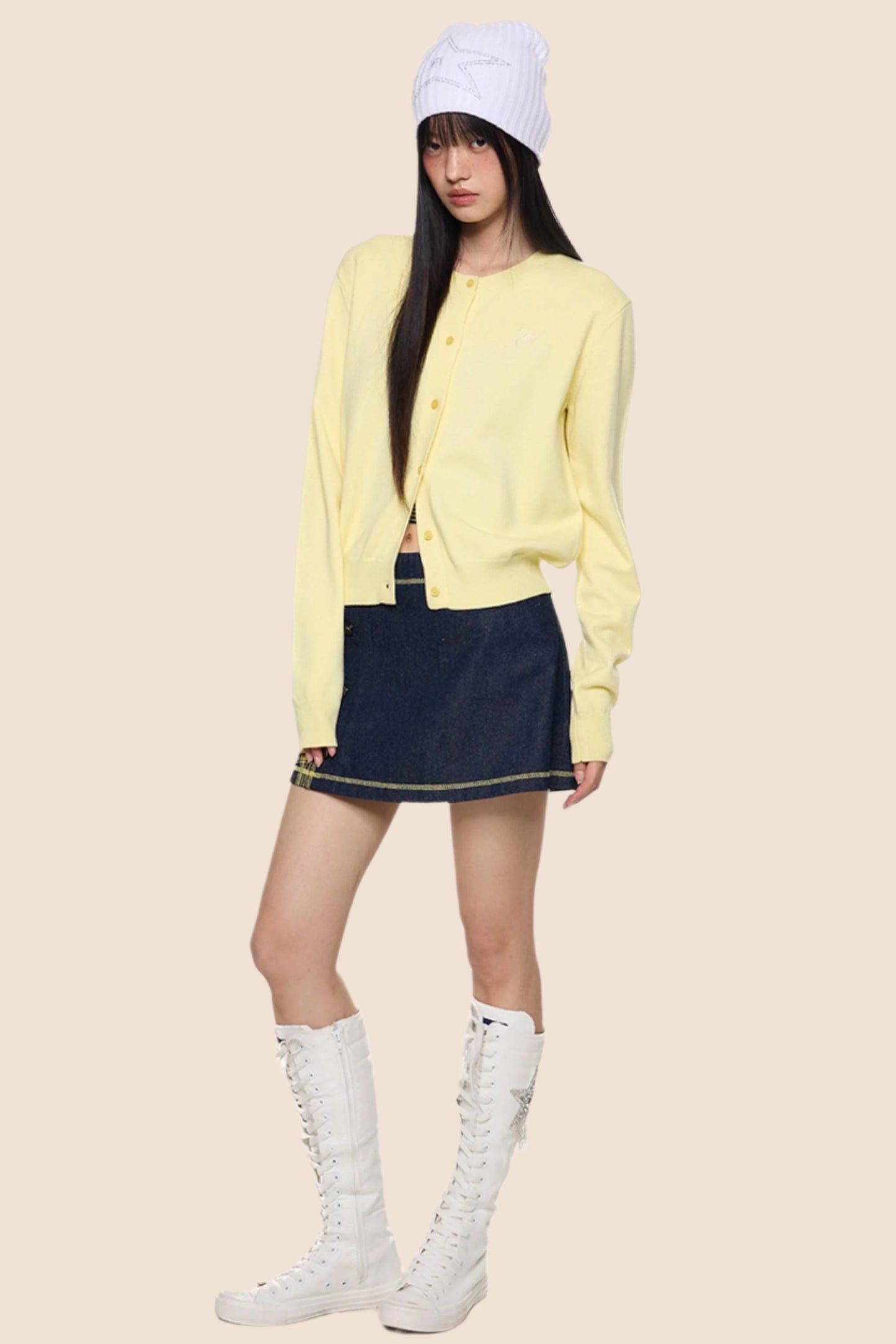 Embroidered Cropped Knit Sweater Cardigan