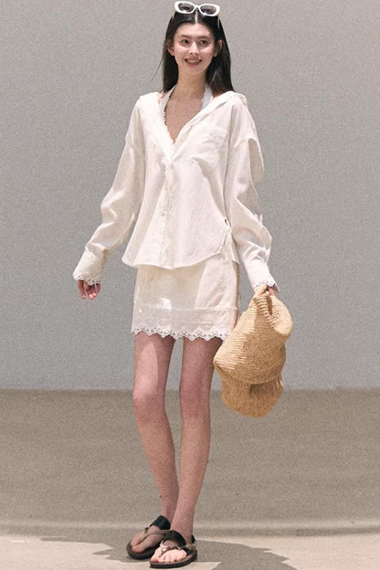 Lyocell Embroidered Draped Skirt Set-Up