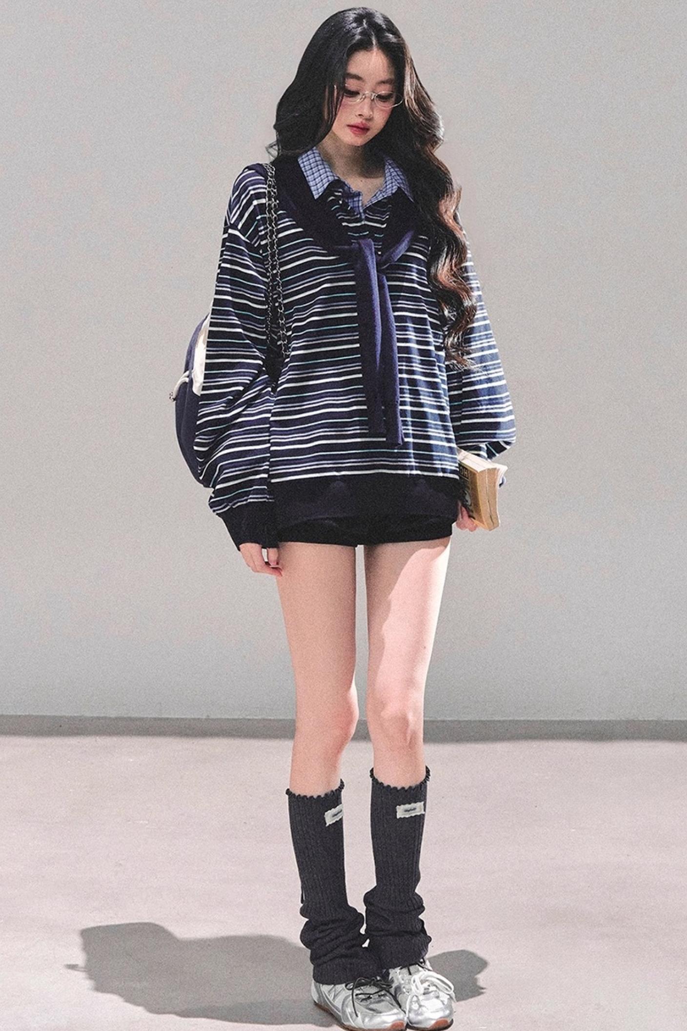 Striped Polo Collar Top