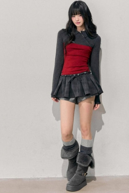 American Long-Sleeve Polo Collar Knit Top