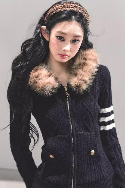 Hooded Cable Knit Sweater