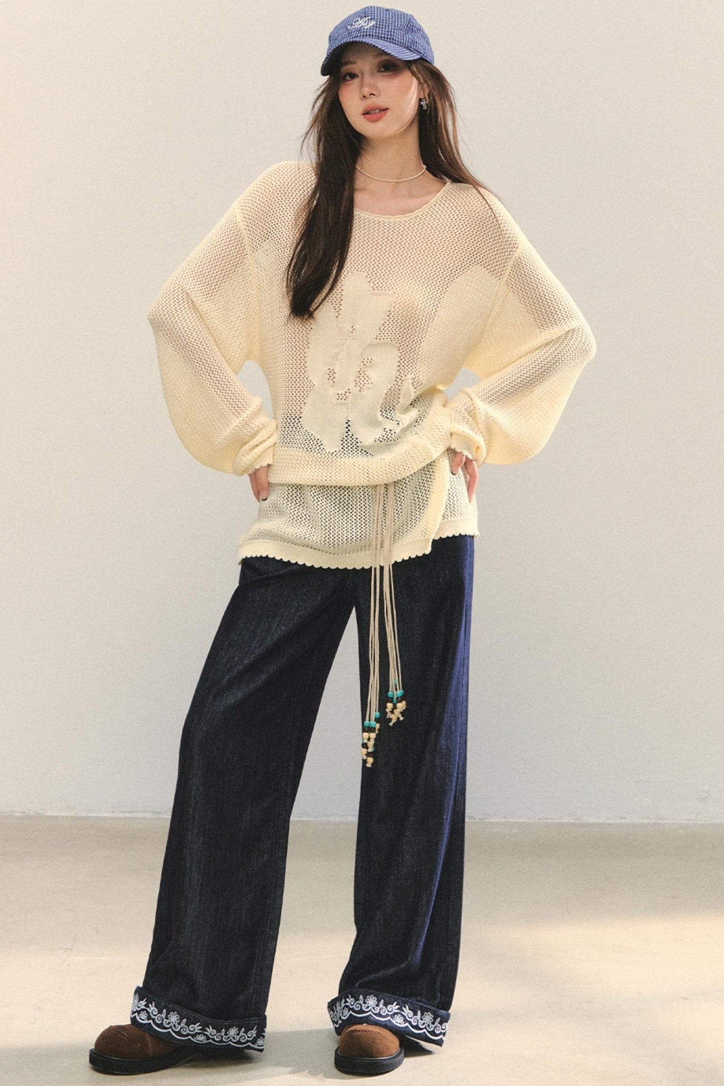Embroidered Straight-Leg Pants