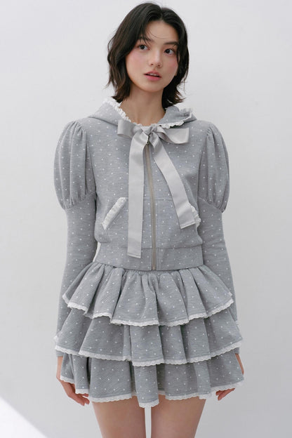 Hooded Polka Dot Tracksuit Skirt Set-Up