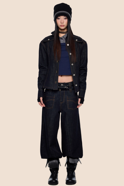 Wide-Shoulder Denim Jacket Set-Up