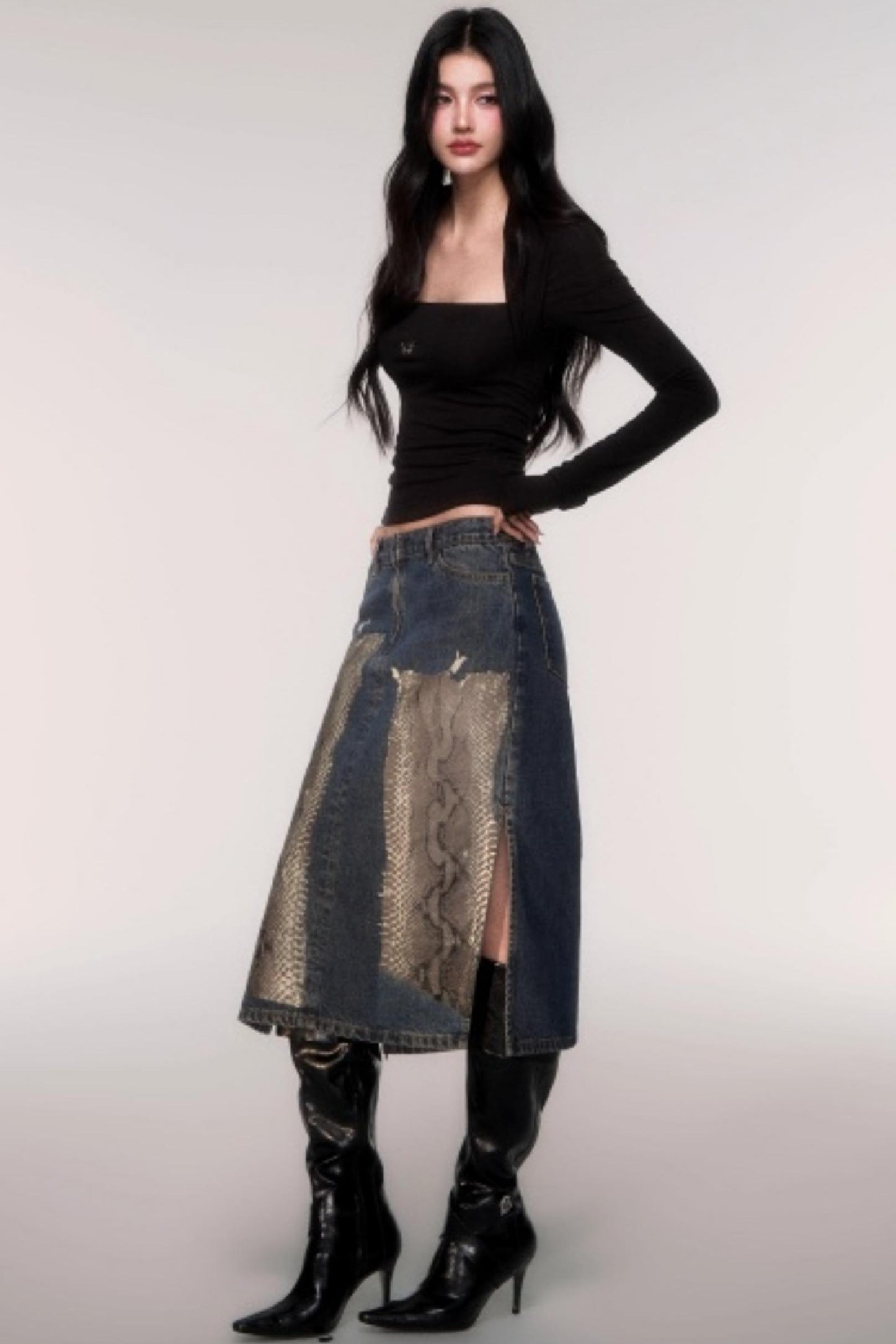 Slimming Fake Two Sleeve Knit Top