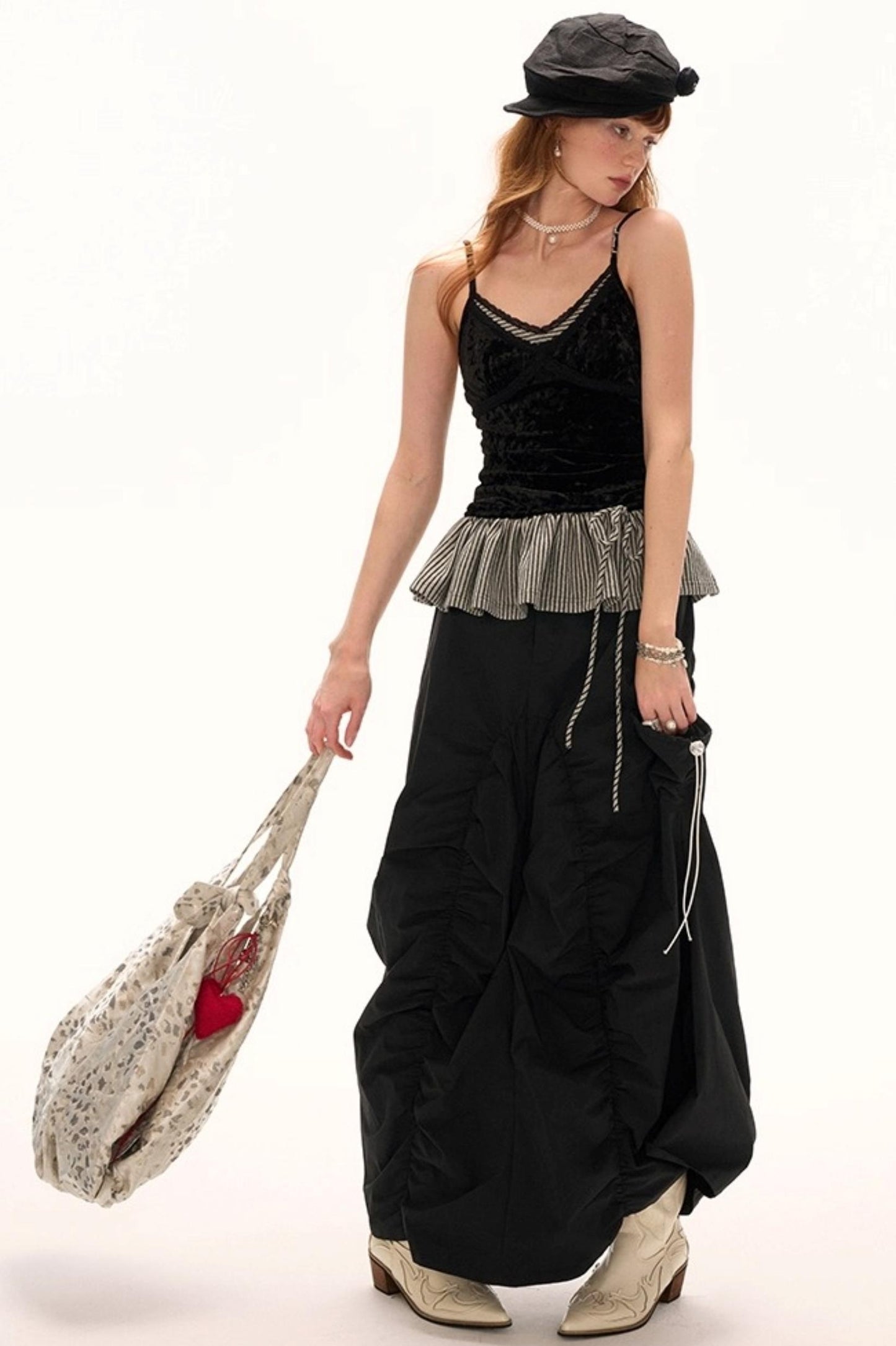 Functional Irregular Hem Black Skirt