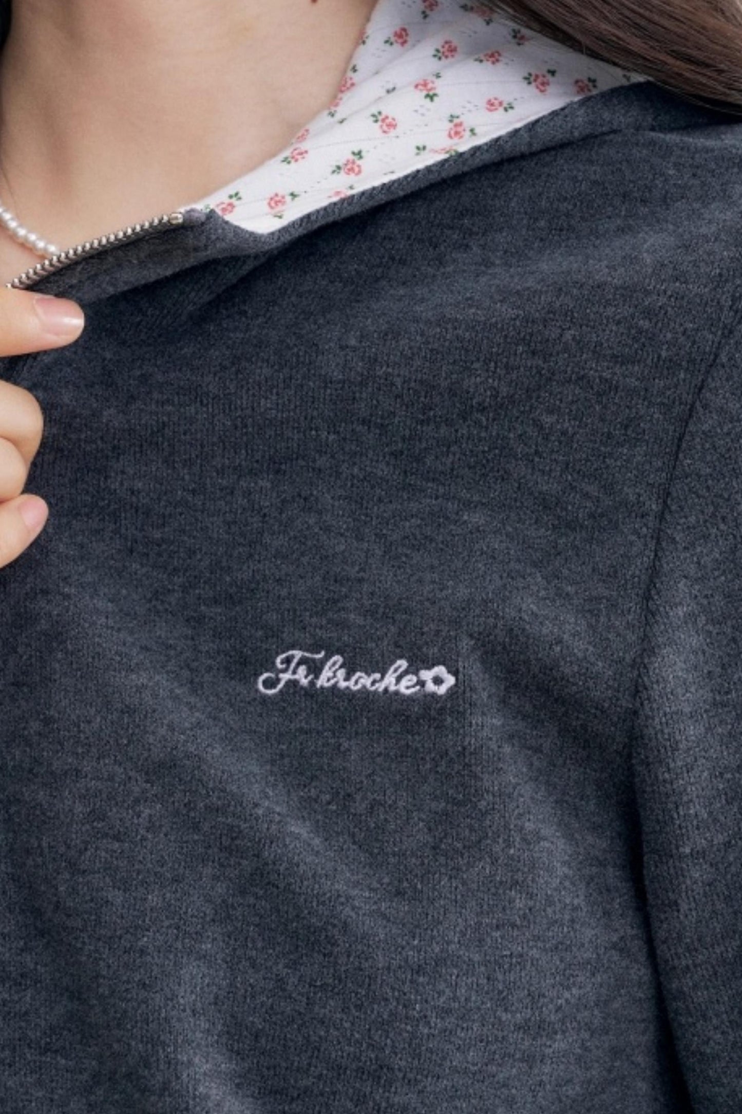 Rose Print Patchwork Hooded Jacket Set-Up