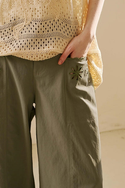 Embroidered Denim Scimitar Pants