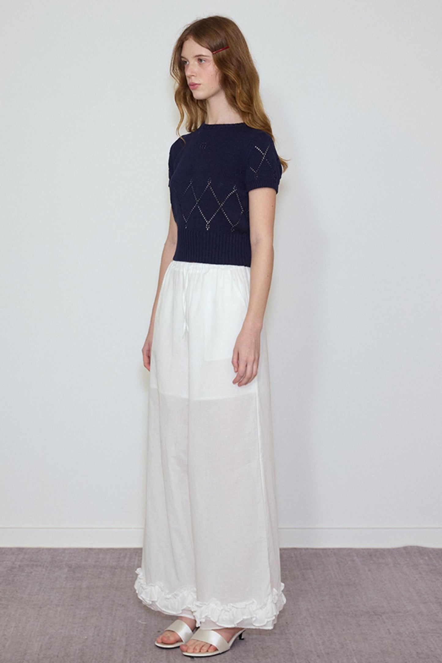 White- Navy Knit Tee