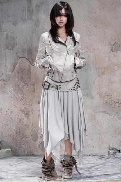 Irregular Multi-Layer Slim Rivet Skirt