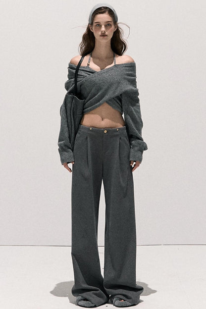 Cross-Waist Cropped Sweater