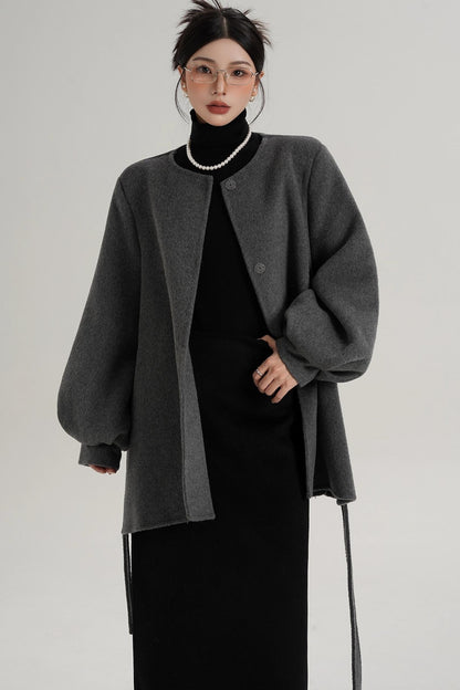 Lantern Sleeve Wool Coat