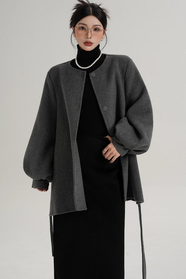 Lantern Sleeve Wool Coat