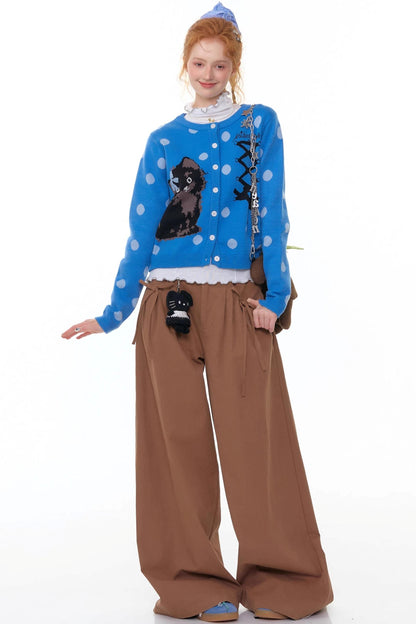 Blue Cat Polka Dot Knitted Cardigan