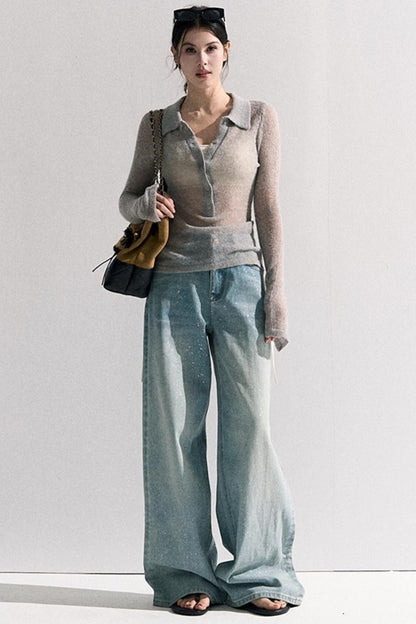 V-Neck Long Sleeve Wool Knit Top