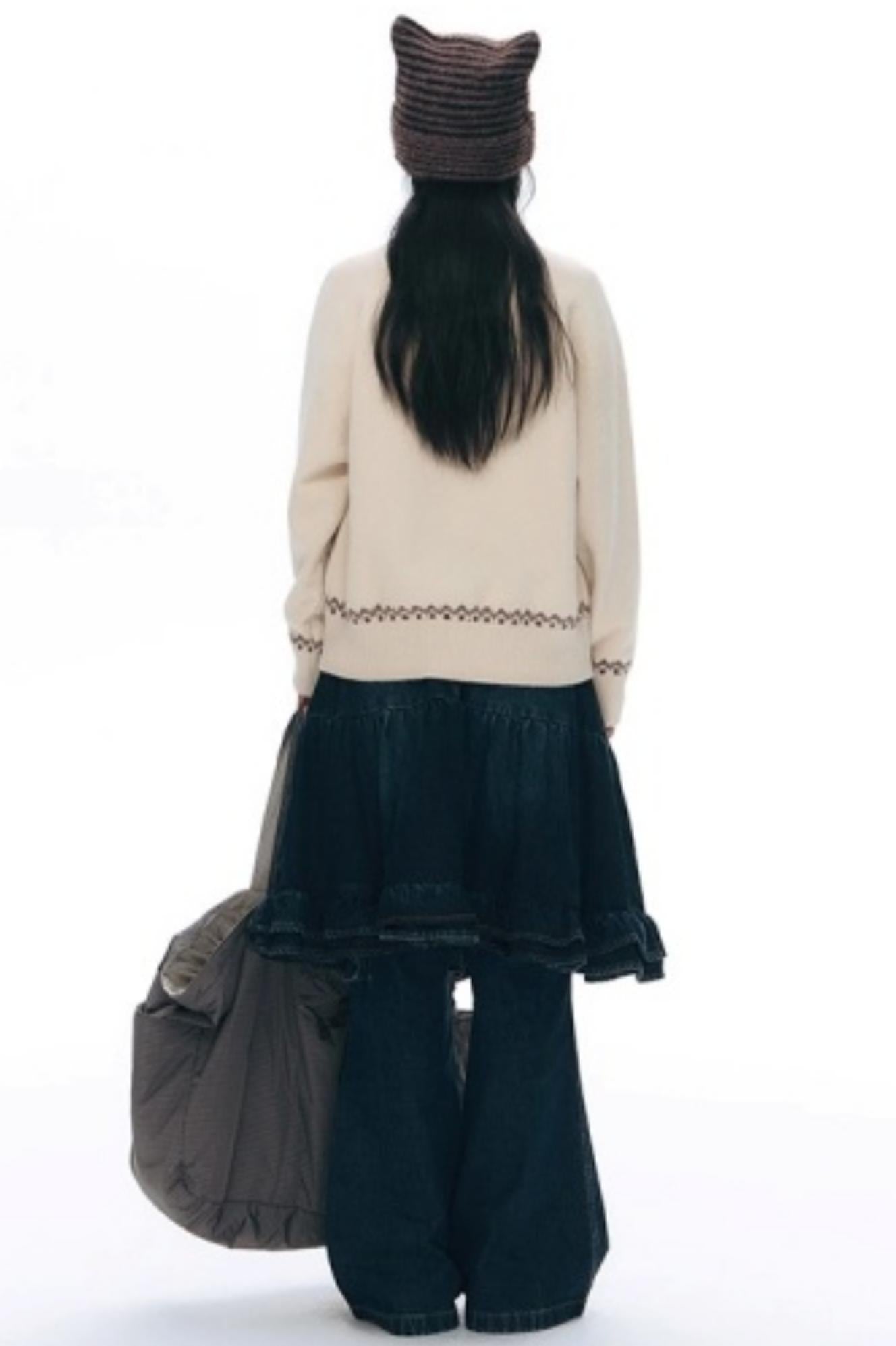 Vintage Lace Denim Skirt