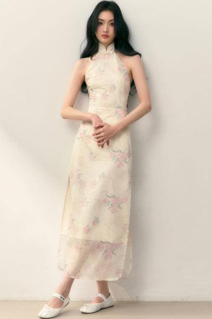 Pastel Lotus Neck-Tie Oriental Dress
