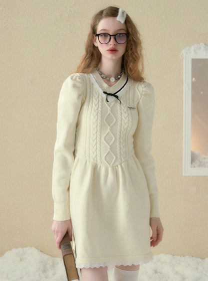 Original V-neck beige dress