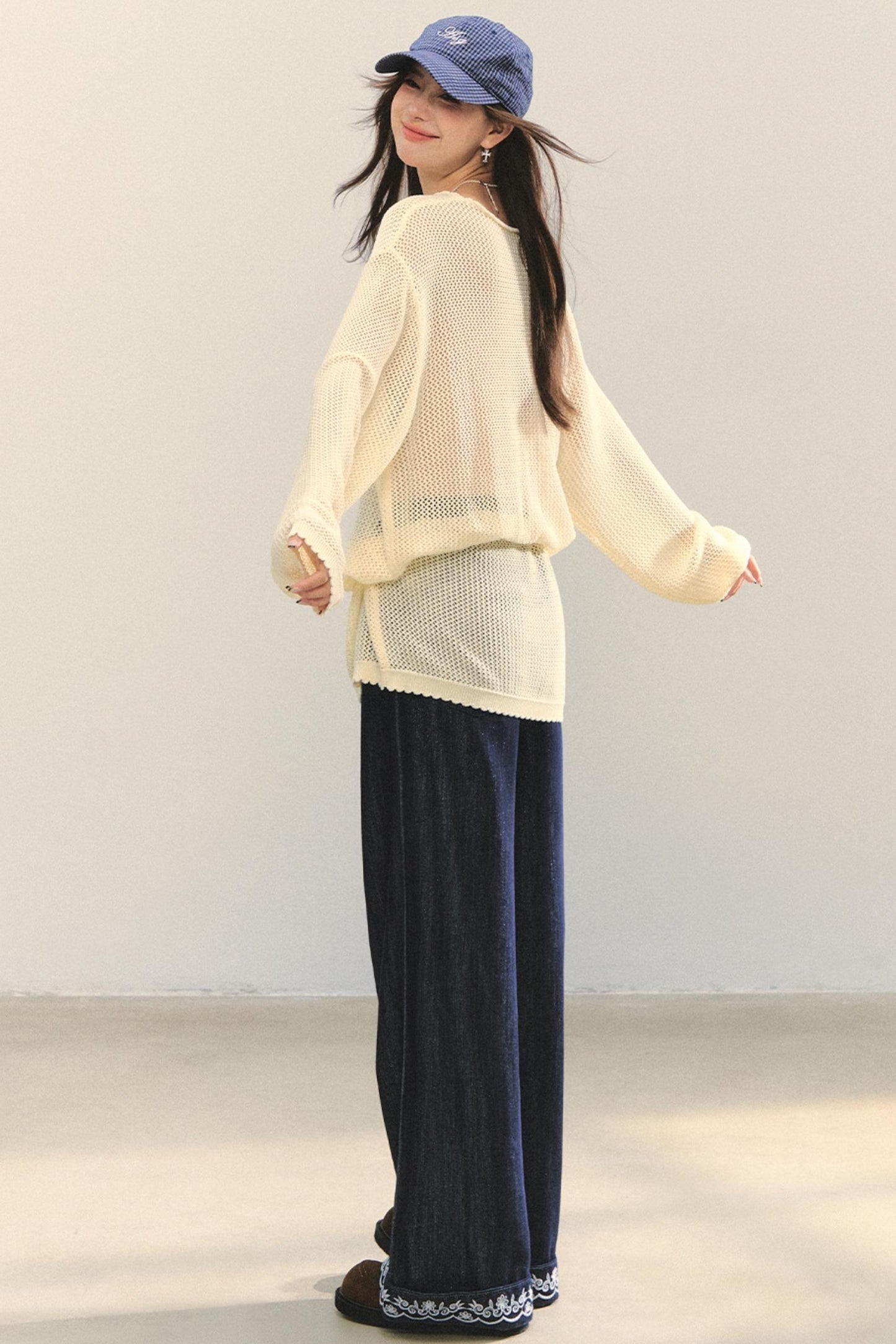 Embroidered Straight-Leg Pants