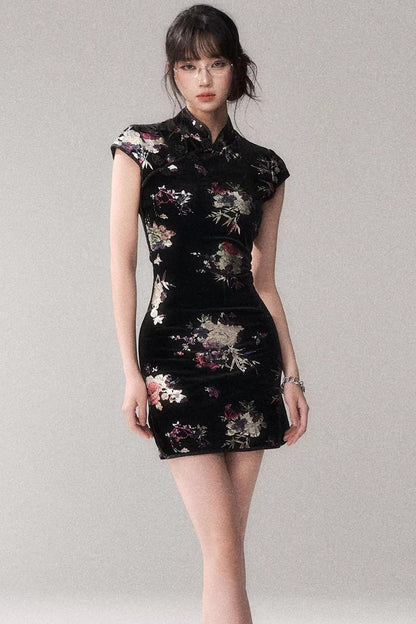 Gold-Embellished Velvet Dress