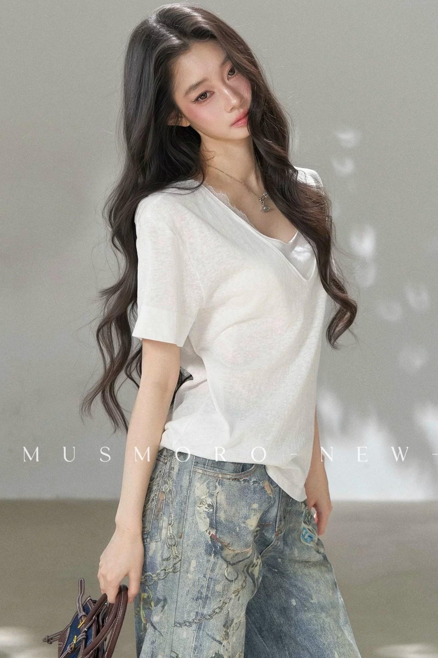 Layered-Look V-Neck Oversized Blouse
