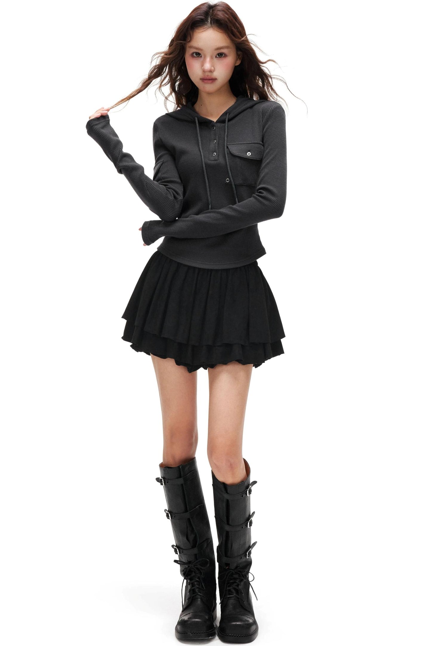 Suede Ruffled A-Line Skirt