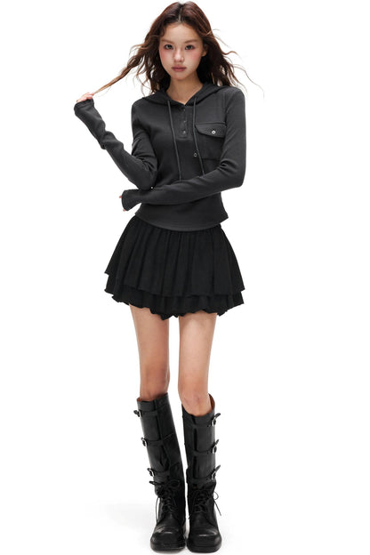 Suede Ruffled A-Line Skirt