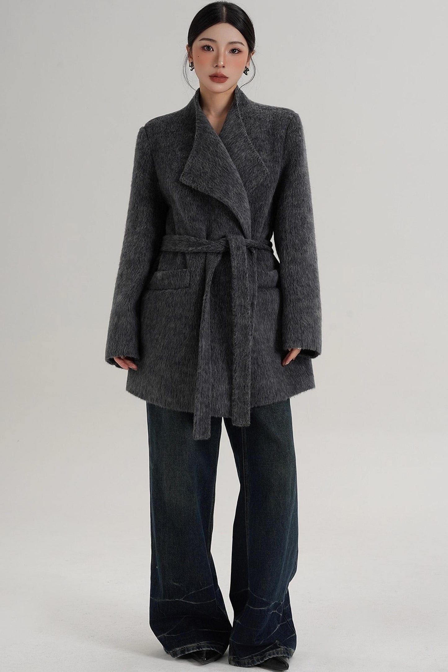 Elegant Gray-Blue Wool Coat