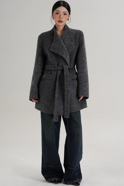 Elegant Gray-Blue Wool Coat