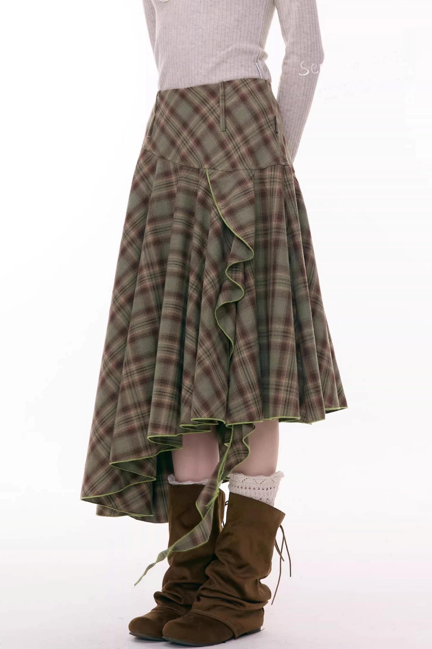 Autumn Plaid Asymmetrical Skirt