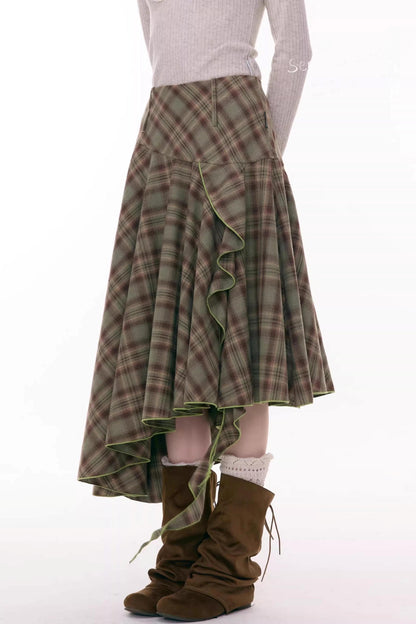Autumn Plaid Asymmetrical Skirt